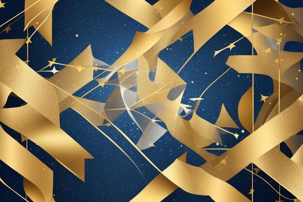 Navy Blue Gold Festive Particle Background com Golden Light Shine Bokeh e Luxuosa Textura de Folha