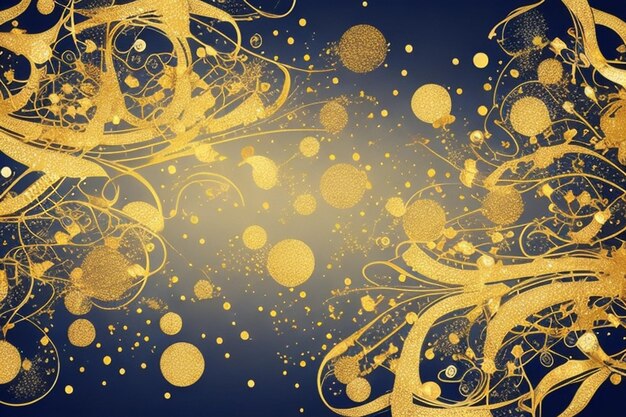 Navy Blue Gold Festive Particle Background com Golden Light Shine Bokeh e Luxuosa Textura de Folha