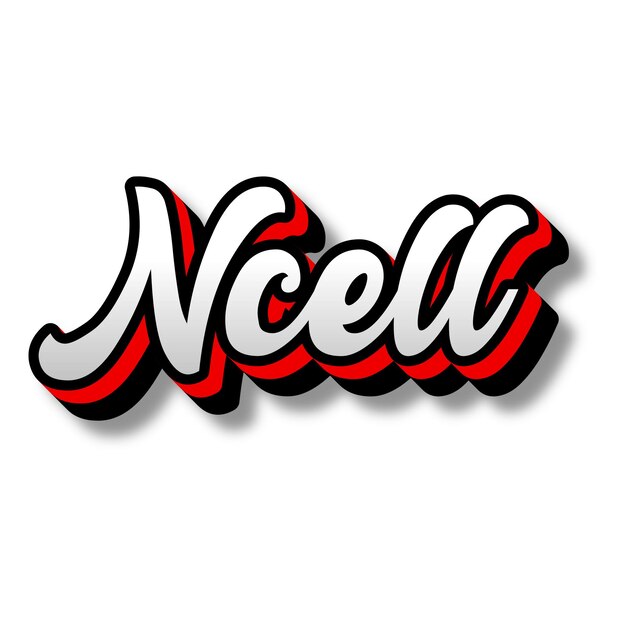 Ncell Text 3D Silber Rot Schwarz Weiß Hintergrund Foto JPG