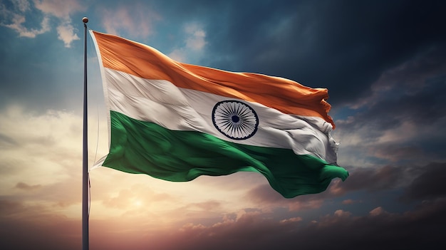 Índia agitando bandeira no céu azul 3d renderização CGI