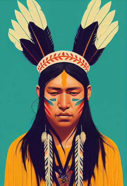 Índio Cherokee com penas em sua ilustração de cabeça