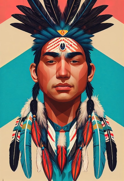 Índio Cherokee com penas em sua ilustração de cabeça