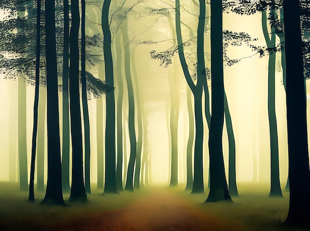 Nebeliger Wald mit goldener Tinte 3D