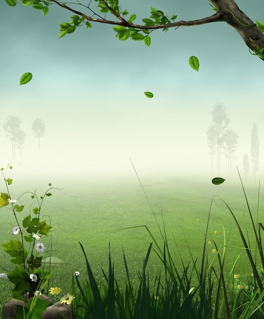 Nebelmorgen in einer ruhigen Waldlandschaft