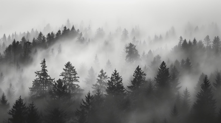 Foto nebelwaldmorgen ein mysteriöser nebelwald am frühen morgen
