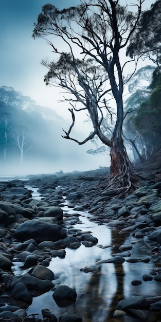 Neblige gotische australische Landschaft. Ein surreales National Geographic-Foto