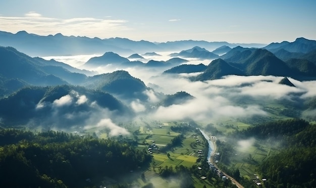 Neblige Landschaft im Dschungel Generative KI