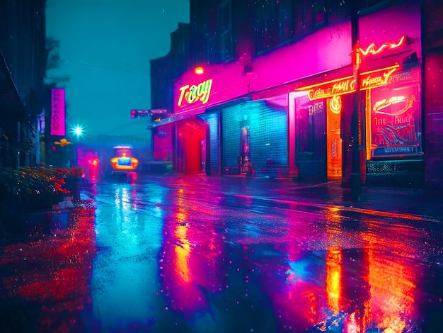 neblige Straße fotorealistische Neonlichter Regenmesser Skins