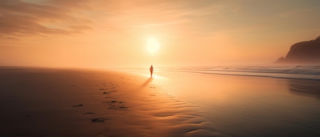 Nebliger Strand bei Sonnenuntergang Generative KI