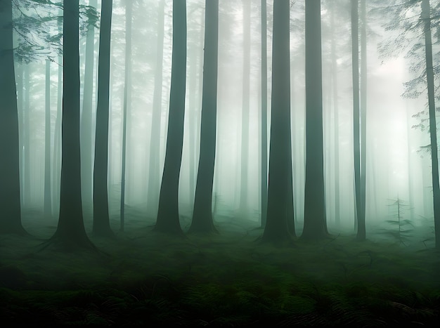 Nebliger Wald mit Vintage-Atmosphäre und Weite