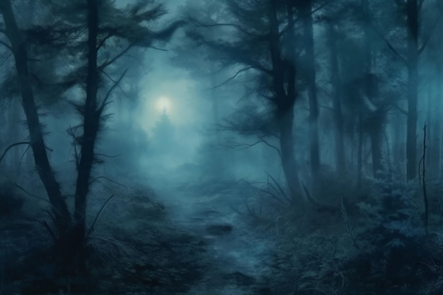 Neblina na floresta com IA generativa ao luar