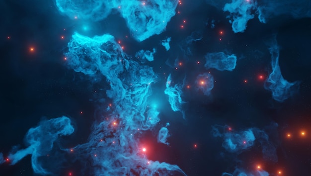 Nebulosa azul de fondo espacial colorido, polvo de estrellas y estrellas. Universo lleno de estrellas, nebulosa y galaxia. Toma panorámica, formato ancho. Obra de arte Ilustración 3D de fondo, imagen digital con espacio de copia