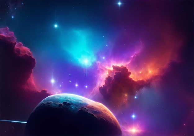Una nebulosa de colores vibrantes iluminada por la luz de una estrella distante