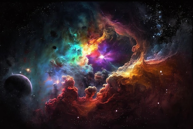 Una nebulosa colorida con un agujero negro en el centro.