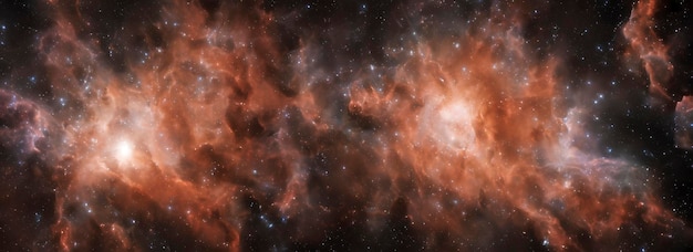Nebulosa colorida atmosférica e estrelas brilhantes no espaço profundo.