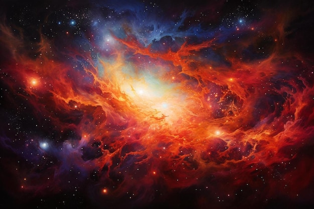 Una nebulosa colorida con estrellas en el fondo