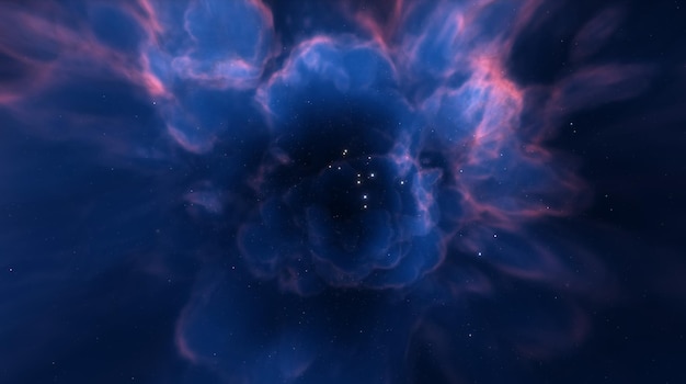 Foto nebulosa cósmica en el espacio entre estrellas y galaxias nebulosa de nubes de polvo de gas en el espacio ultraterrestre nacimiento y expansión del universo formación de estrellas y planetas a partir de la nebulosa 3d render