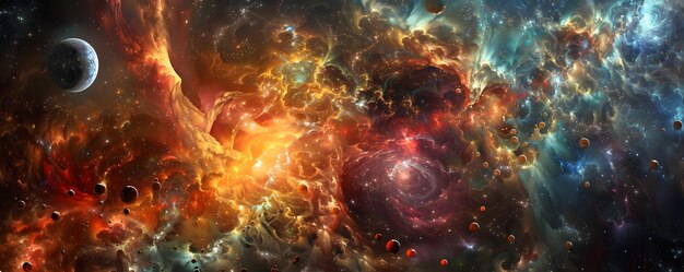 Foto nebulosa cósmica interestelar con cuerpos planetarios