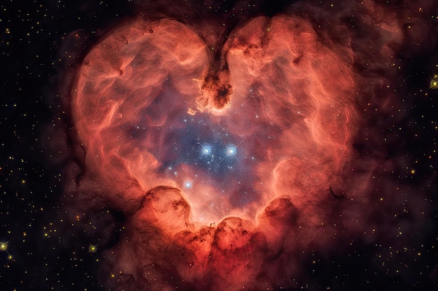 Nebulosa do coração com vista para um sistema estelar distante com o coração no centro