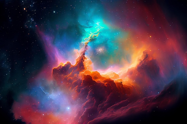 Nebulosa enorme brilhante com estrelas jovens Ilustração 3d do fundo do espaço Gerando Ai