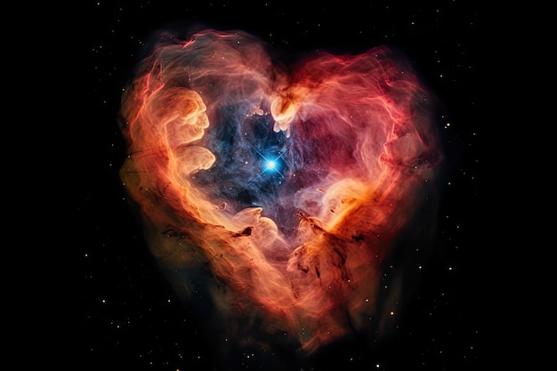 Nebulosa en forma de corazón con colores vivos y características delicadas creadas con IA generativa