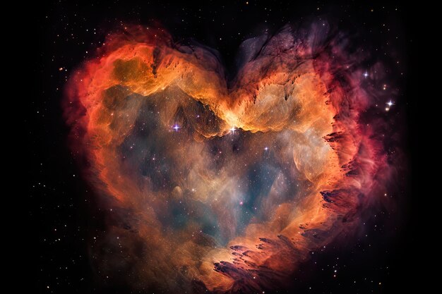 Nebulosa en forma de corazón llena de color y vida creada con IA generativa