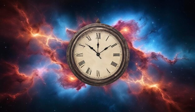 nebulosa en la galaxia con el fondo del reloj