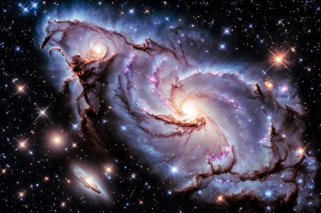 Foto nebulosa giratoria y estrellas lejanas paisaje espacial fantástico