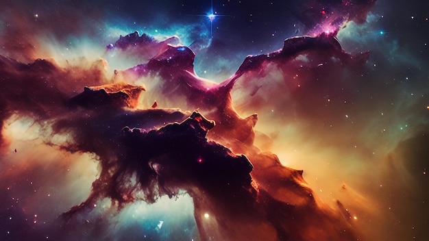 Nebulosa de imagen con estrellas y nubes espaciales en el fondo