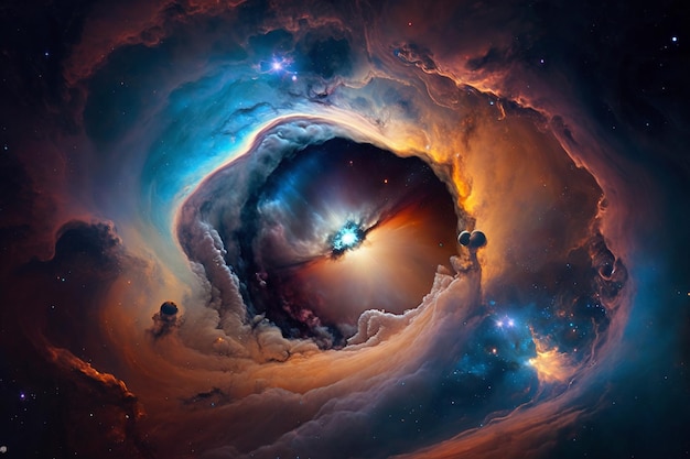 Una nebulosa con una nebulosa azul y naranja.
