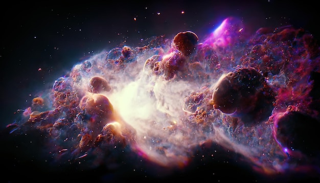 Nebulosa planetaria Nebulosa en la galaxia del espacio exterior Ilustración 3D de fondo abstracto de neón espacial hermoso