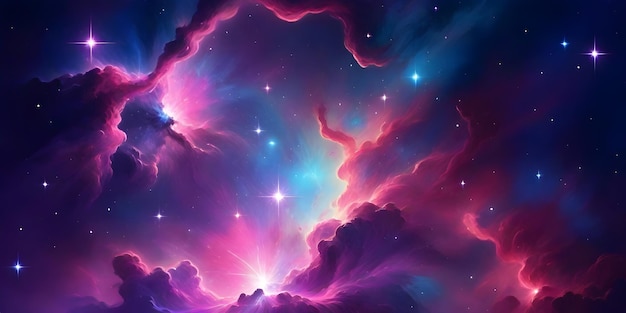 una nebulosa púrpura con las estrellas en el cielo