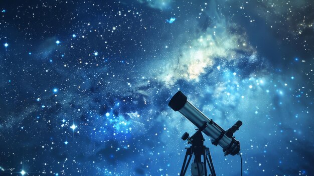 Foto nebulosas y galaxias distantes visibles a través de un poderoso telescopio bajo el cielo nocturno