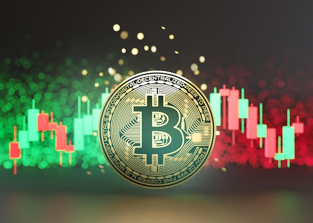 Negociação de criptografia Negocie criptomoedas moeda digital Bitcoin com gráficos gráficos de negociação Candelabros Mineração ou tecnologia de cadeia de blocos Oportunidade de lucro investindo Dinheiro de rede on-line 3D