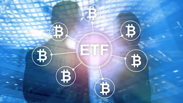 Negociação de criptomoedas Bitcoin ETF e conceito de investimento em fundo de dupla exposição