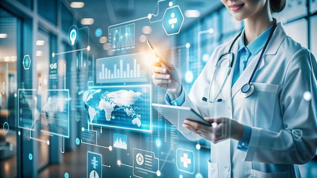 Negocio de atención médica Gráfico de crecimiento de datos médicos en el gráfico comercial Trabajo médico con equipo profesional