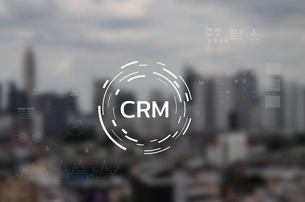 Negócio de gerenciamento de relacionamento com cliente crm no conceito de tela virtual.