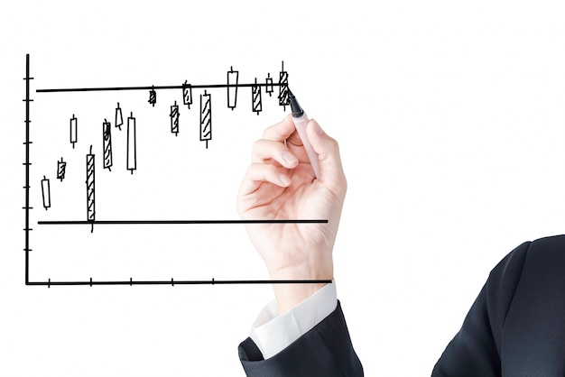 negocio, mano, escritura, candlestick, comercio, diagrama