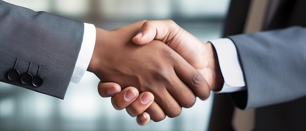 Negócios apertando as mãos terminando a reunião Empresários bem-sucedidos apertando a mão depois de um bom negócio Parabéns conceitos de fusão e aquisição bandeira panorâmica