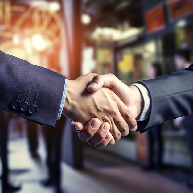 Negócios apertando as mãos terminando a reunião Empresários bem-sucedidos apertando a mão depois de um bom negócio Parabéns conceitos de fusão e aquisição bandeira panorâmica