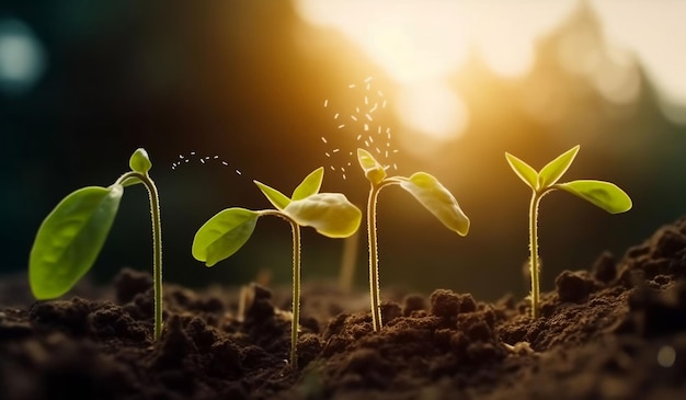 Foto negócios crescimento lucro desenvolvimento sucesso plantas jovens fundo ensolarado crescendo dinheiro