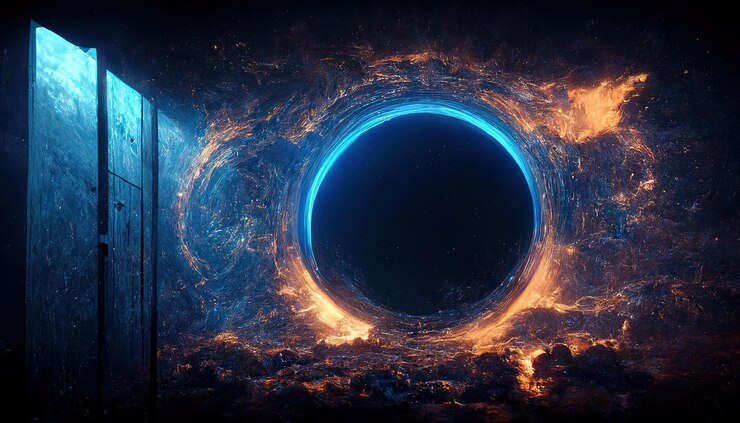 Foto negócios de sucesso de viagem espacial de inovação abstrata estratégia de interrupção futura para o portal de portal de viagens de tempo e espaço renderização em 3d