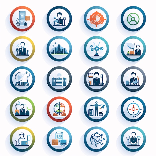 Negocios y Finanzas Flat Icon Set Vector Trabajo limpio Puntos mínimos