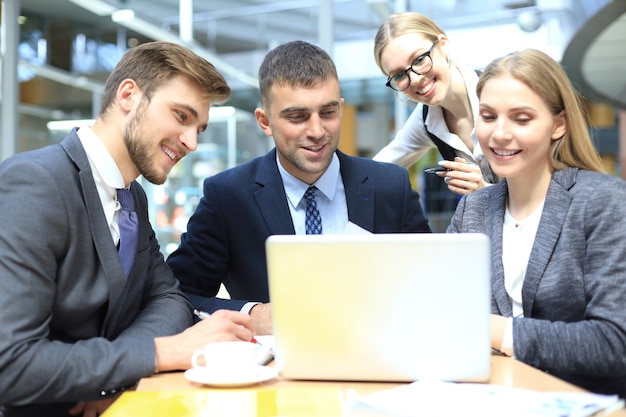 Negócios, reunião, conferência, discussão, conceito corporativo