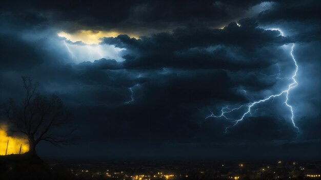 Foto negro amarillo oscuro azul dramático cielo nocturno sombría tormenta ominosa nubes de lluvia de fondo trueno nublado