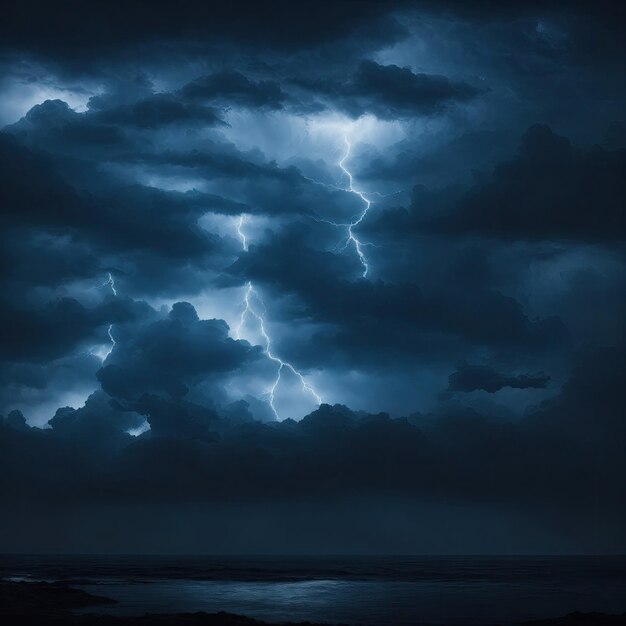 Foto negro azul oscuro dramático cielo nocturno sombría tormenta ominosa nubes de lluvia de fondo tormenta de truenos nublada