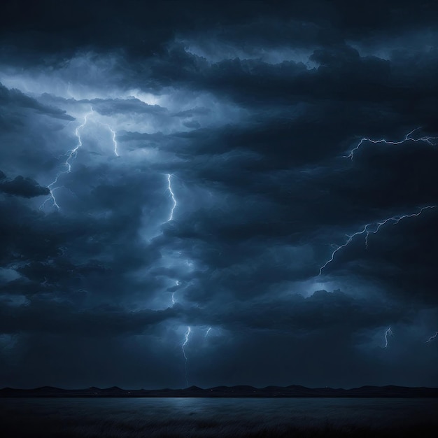 Foto negro azul oscuro dramático cielo nocturno sombría tormenta ominosa nubes de lluvia de fondo tormenta de truenos nublada