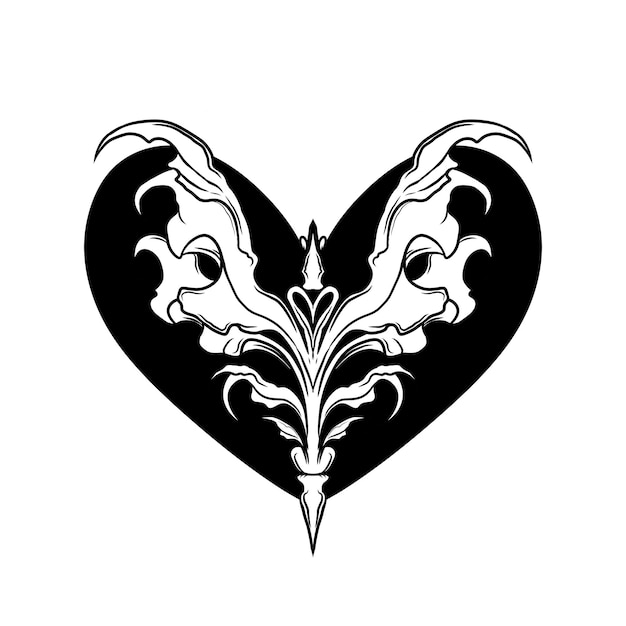 Negro y blanco auténtico mito neo tribal diseño de tatuaje de ala de corazón