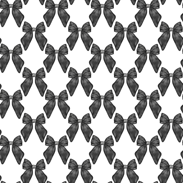 Negro coquette patrón sin costura de arco de cinta acuarela
