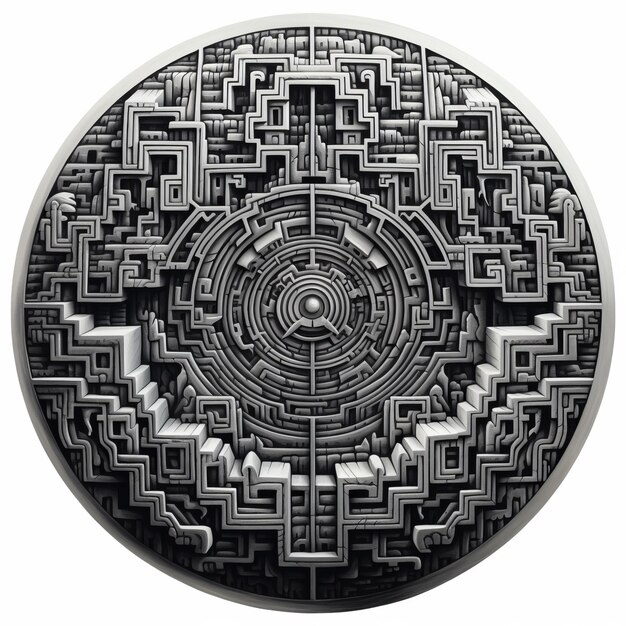 Foto negro e branco grunge geométrico labirinto tribal estilo surrealista
